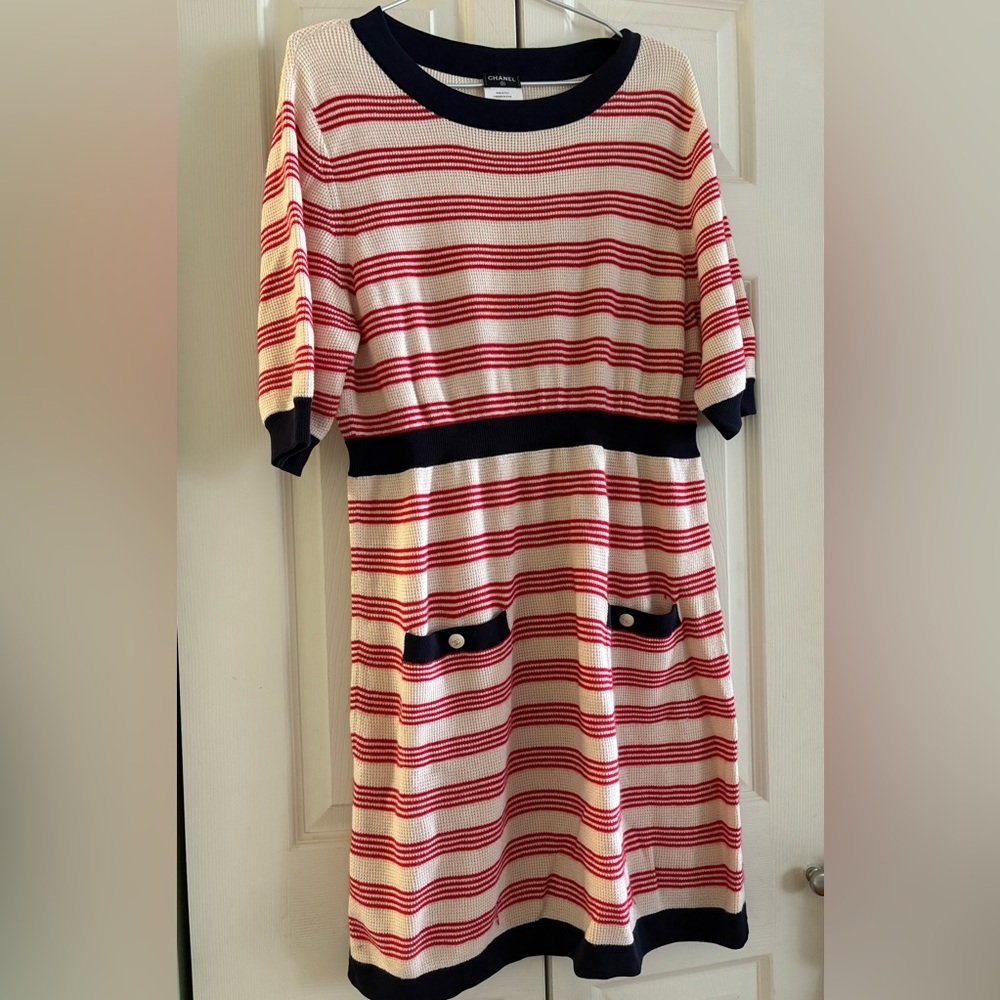 Authentic CHANEL Cream and Red Stripes
